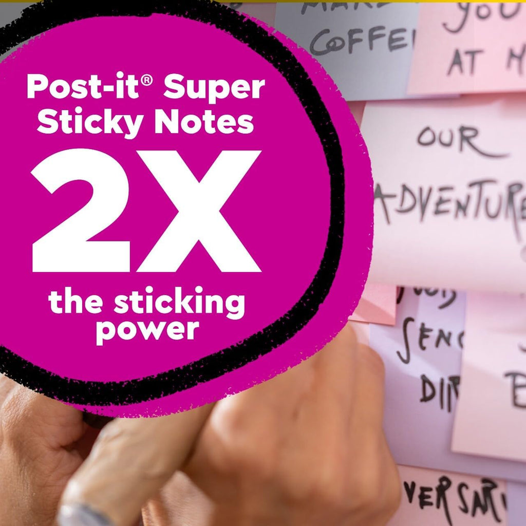 Post-it 100% Recycled Paper Super Sticky Notes, 3 in. x 3 in., 5 Pads, 70 Sheets per Pad, Wanderlust Pastels, School Supplies and Office Products
