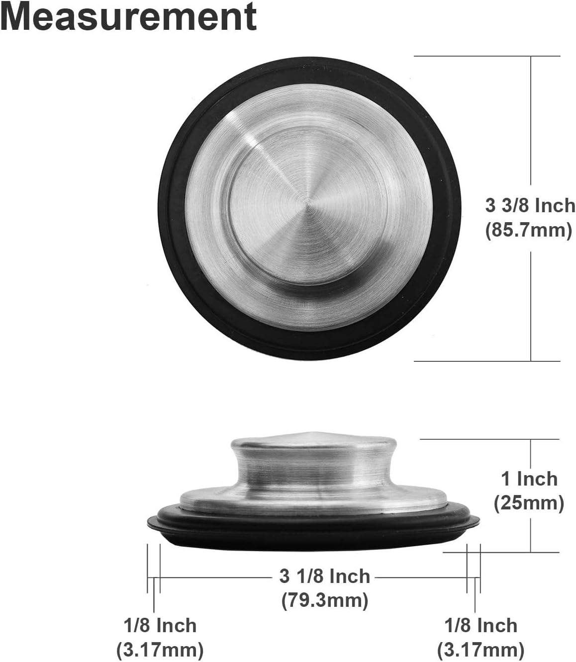 3 3/8 inch (8.57 cm) - Kitchen Sink Stopper Stainless Steel Garbage Disposal Plug Fits Standard Kitchen Drain Size of 3 1/2 inch (3.5") Diameter