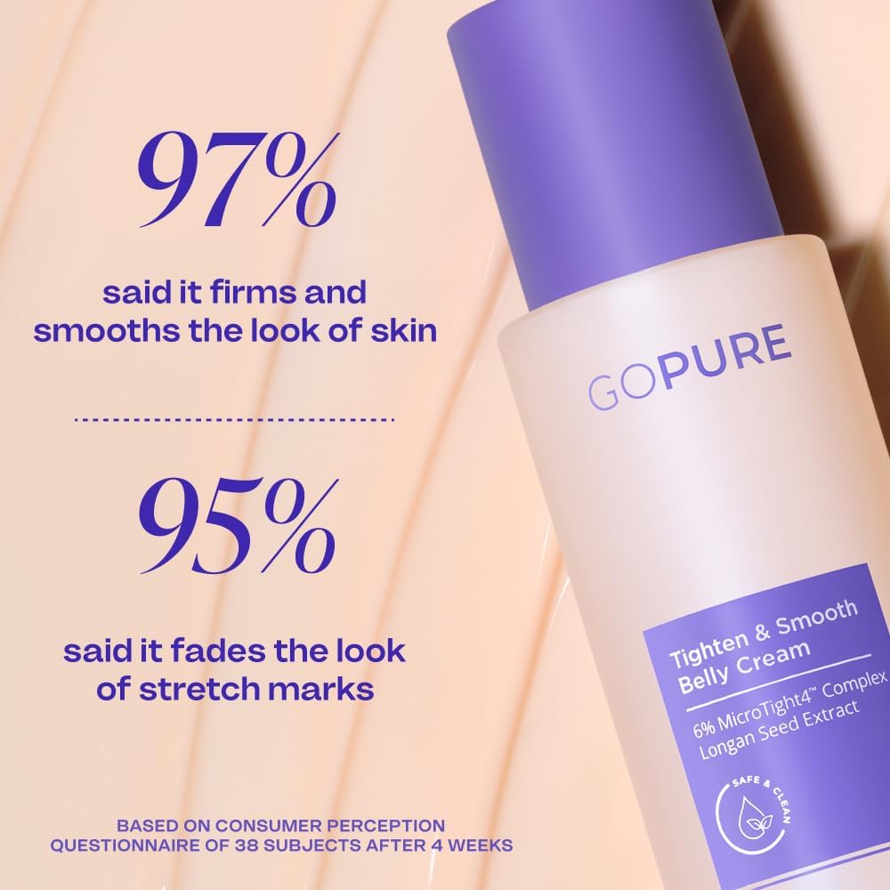goPure Firming Belly Cream - Dermatologist-Developed Moisturizer with MicroTight4 Complex - Green Microalgae, Longan Seed, Copper Tripeptide-1 - Quick Absorbing for Smooth, Firmer-Looking Skin