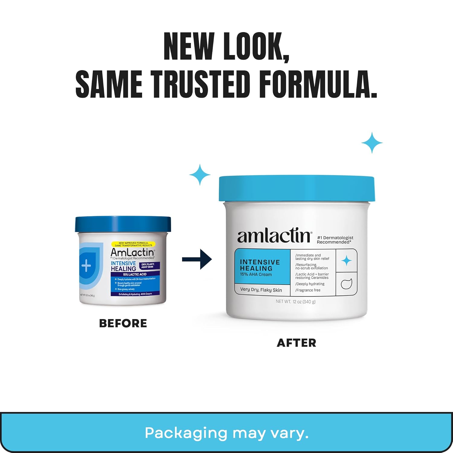 AmLactin Intensive Healing - Therapeutic Body Cream for Extremely Dry Skin - No-Scrub Exfoliator and Body Moisturizer Cream with 15% Lactic Acid AHA and Ceramides, 12 oz (Packaging May Vary)