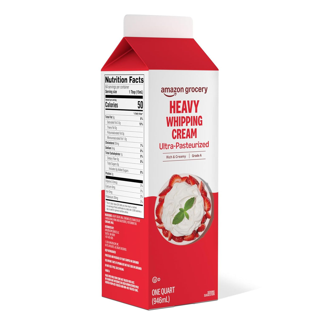 Amazon Grocery, Heavy Whipping Cream, Ultra-Pasteurized, 32 Fl Oz