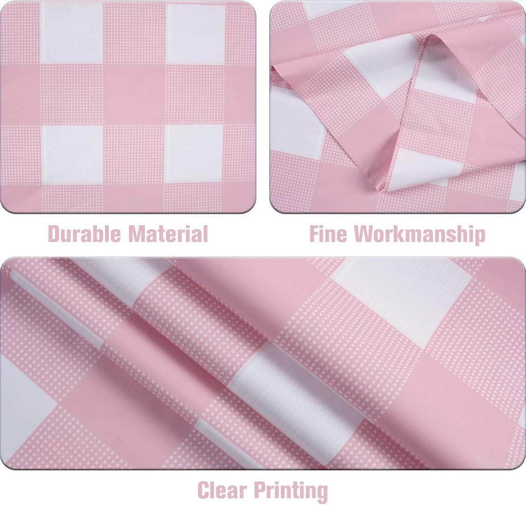 Kesfey 3 Packs Pink Gingham Tablecloth Pink and White Checkered Tablecloths 54 x 108 Inches Disposable Plastic Gingham Tablecovers Waterproof Rectangle Picnic Table Covers for Birthday Party Supplies