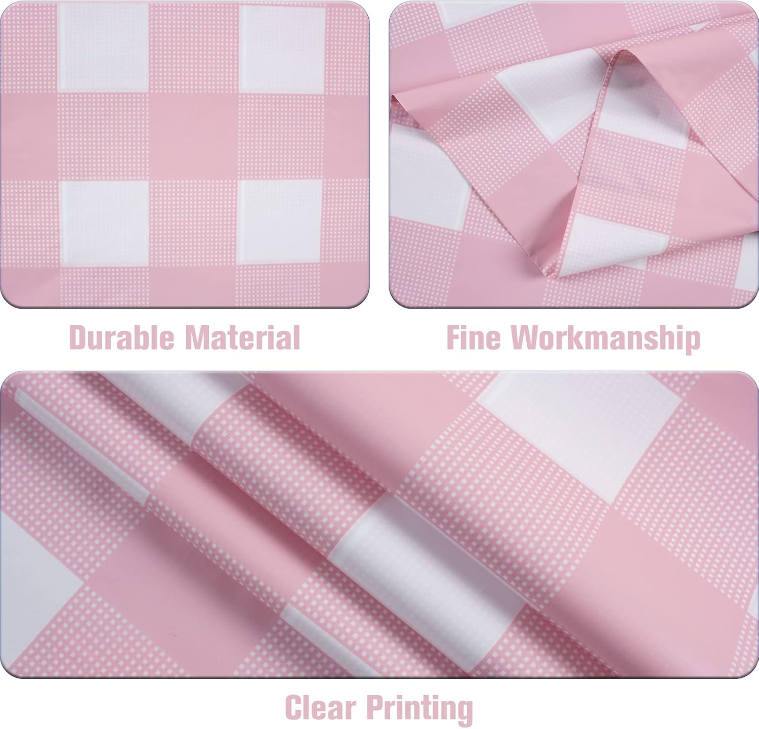 Kesfey 3 Packs Pink Gingham Tablecloth Pink and White Checkered Tablecloths 54 x 108 Inches Disposable Plastic Gingham Tablecovers Waterproof Rectangle Picnic Table Covers for Birthday Party Supplies
