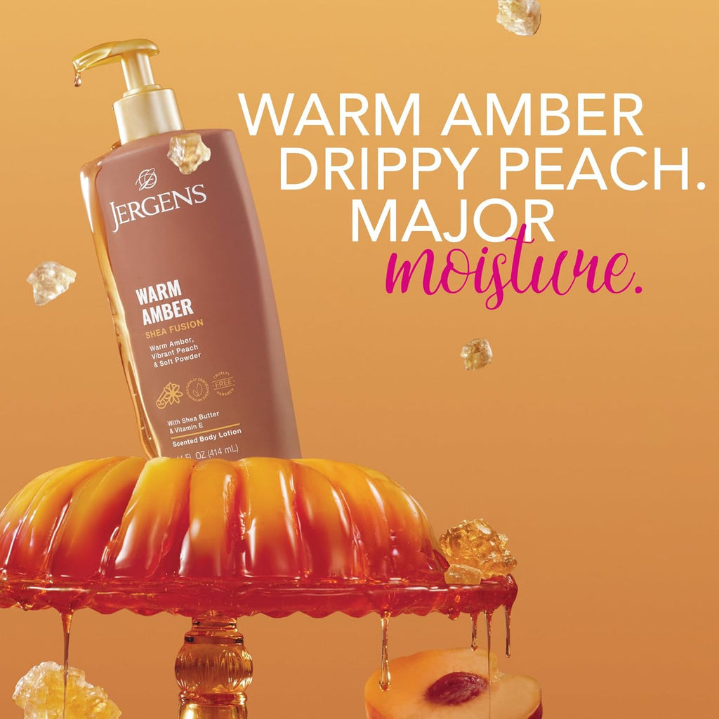 Jergens Shea Fusion Warm Amber Scented Lotion, Moisturizing Body Lotion with Shea Butter and Vitamin E, 14 fl oz