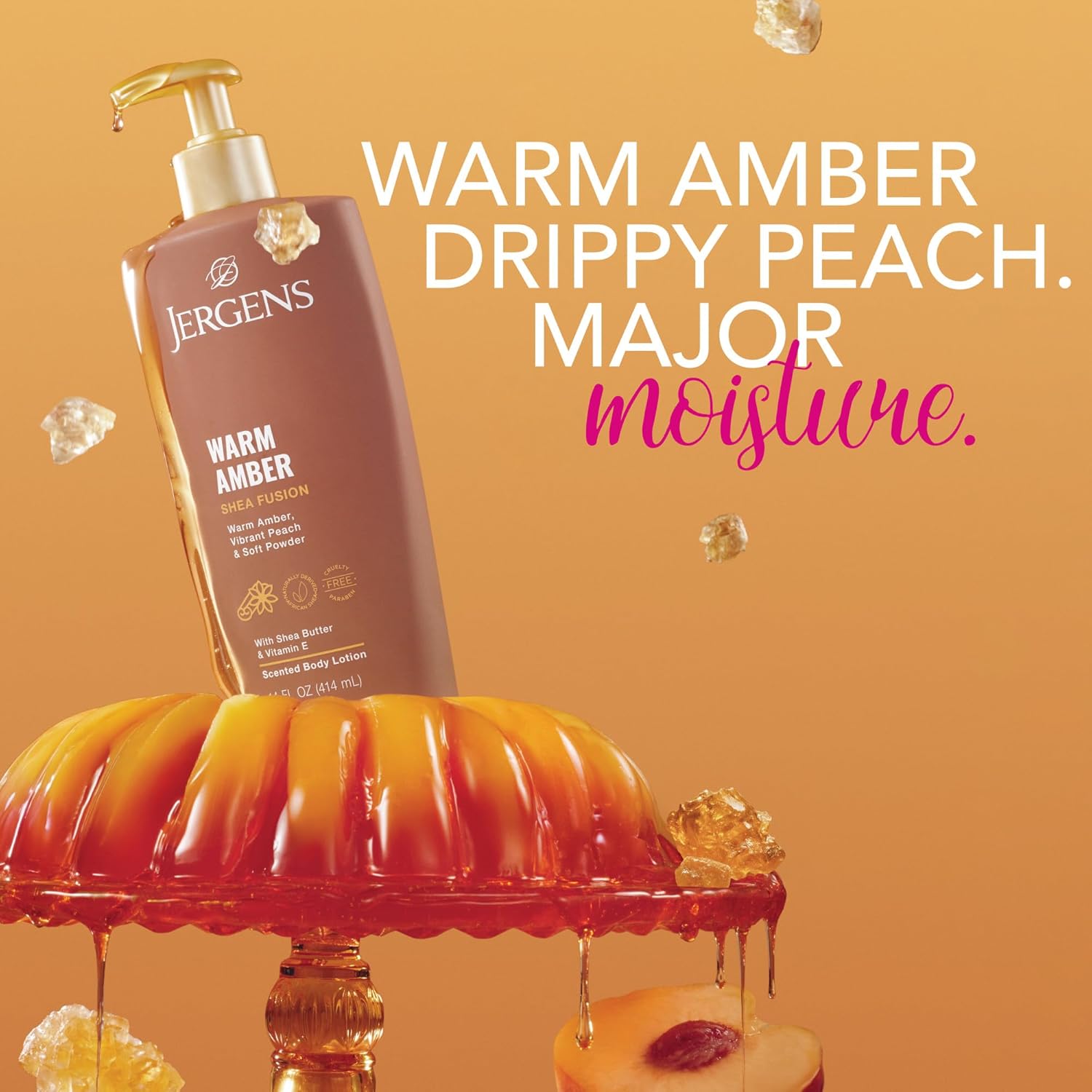 Jergens Shea Fusion Warm Amber Scented Lotion, Moisturizing Body Lotion with Shea Butter and Vitamin E, 14 fl oz
