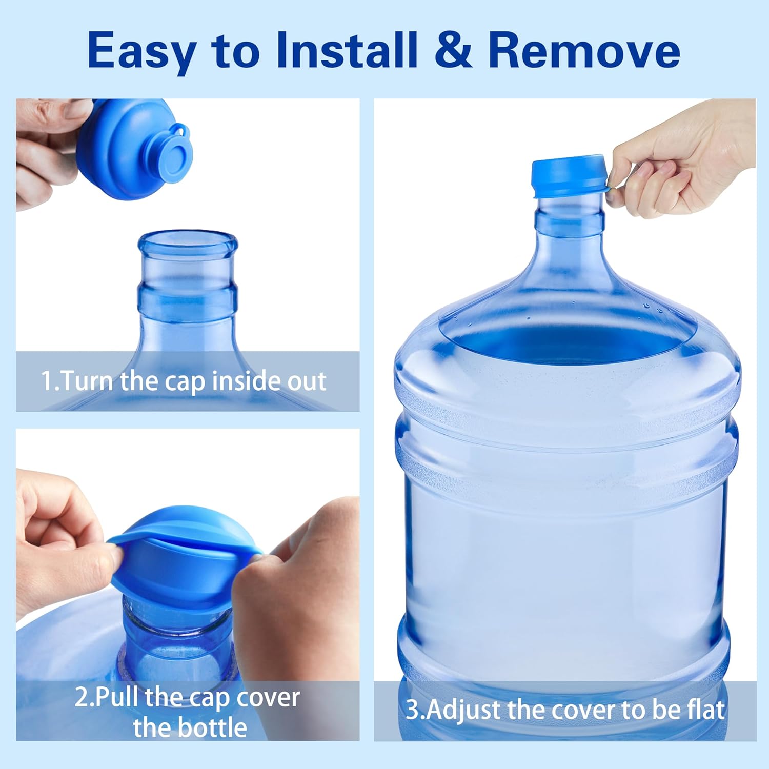 Gofriipai 3 and 5 Gallon Water Jug Cap, Silicone Reusable Replacement Cap, Non Spill Bottle Caps for 55mm Bottle Water Dispenser Caps - Pack of 3