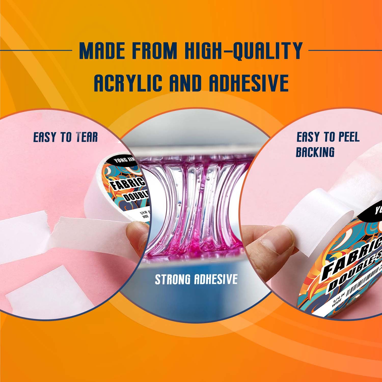 YONGJIN Double-Sided Fabric Tape (2 Rolls) - No Sewing or Ironing Required, Perfect for Quick Clothing Repairs, Fabric Bonding, Adhesive Cloth Tape for Hemming and DIY Crafts (1/4inch+1/2inch)