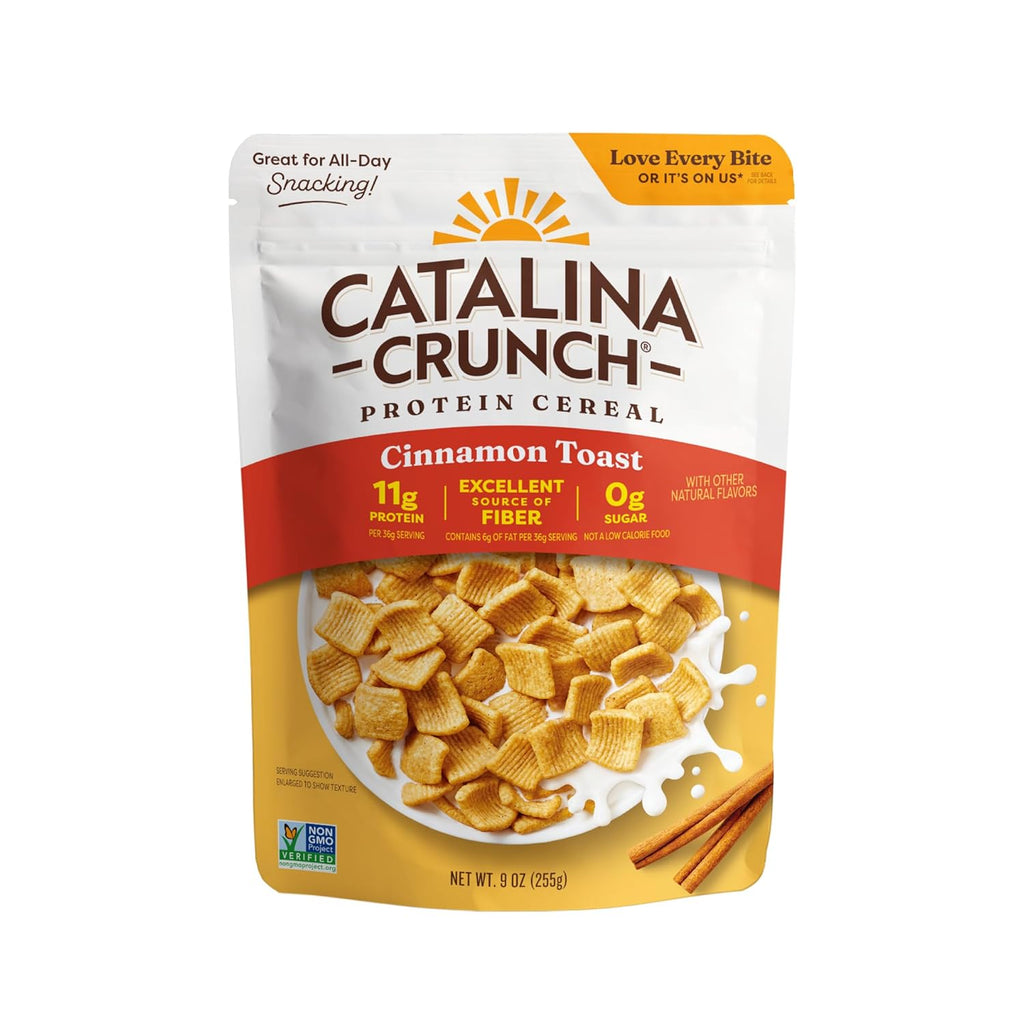 Catalina Crunch Protein Cereal | Sugar Free Breakfast Cereal with 11g of Protein | Gluten Free, Excellent Source of Fiber | Cinnamon Toast - 9 oz. Bag (Pack of 1) (Packaging May Vary)