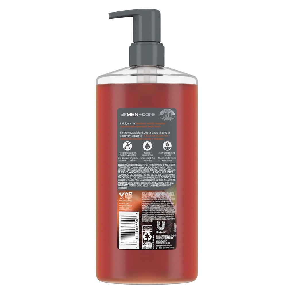 DOVE MEN Moisturizing Body Wash | #1 Dermatologist Body Wash for Men, Sulfate Free, Paraben Free, & Dye Free | Bourbon Vanilla + Hazelnut, 26oz