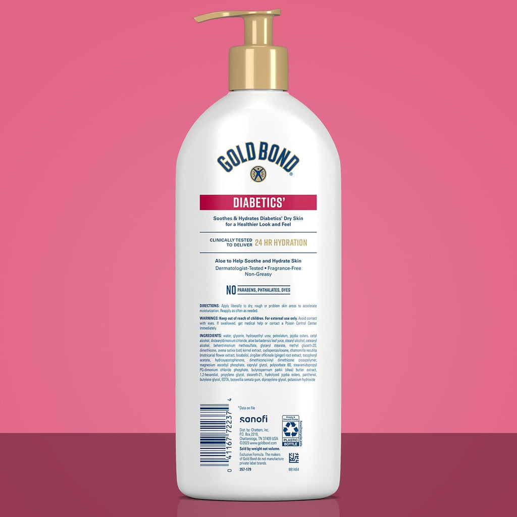 Gold Bond Diabetic Body Lotion, Dry Skin Relief with Vitamin E & Aloe to Soothe & Moisturize Flaky, Rough Skin, Value Size, 21 oz