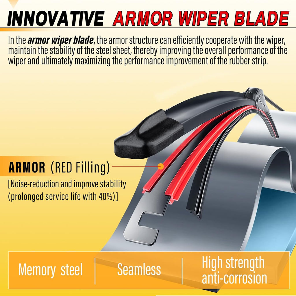 AUTOBOO 26" and 16" Windshield Wipers Blades (Pack Of 2),OEM Quality Premium All-Seasons Wiper blades,Stable and Quiet Armor wiper blades