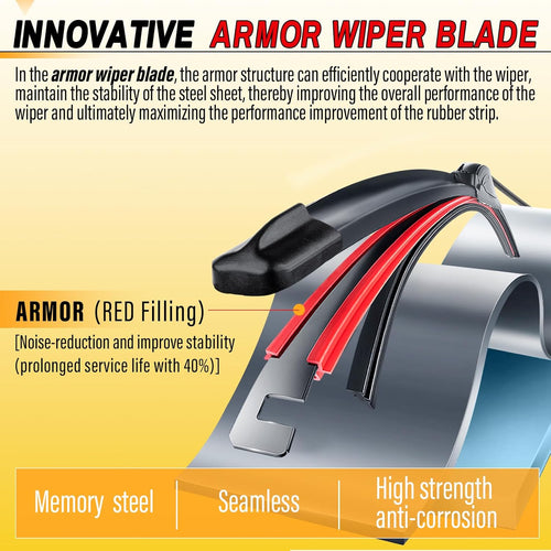 AUTOBOO 26" and 16" Windshield Wipers Blades (Pack Of 2),OEM Quality Premium All-Seasons Wiper blades,Stable and Quiet Armor wiper blades