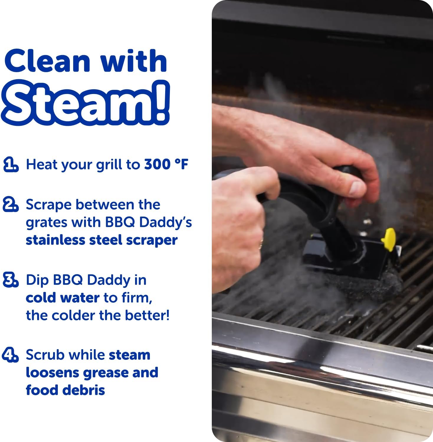 Scrub Daddy BBQ Daddy Grill Brush for Outdoor Grill - Bristle Free Grill Brush with Steel Grill Scraper + Scrub Brush - Temperature Controlled Scrubbing Power for Grill Cleaning (1 Count)
