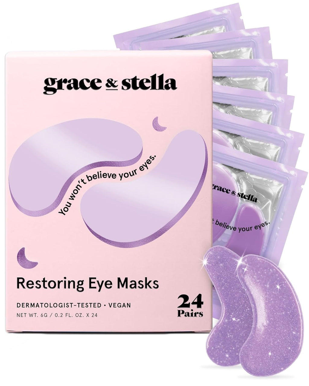 grace & stella Retinol Under Eye Patches for Puffy Eyes & Dark Circles - Restoring Gel Under Eye Masks with Hyaluronic Acid - Birthday Gifts for Women, Bachelorette Party Favors (Purple, 24 Pairs)