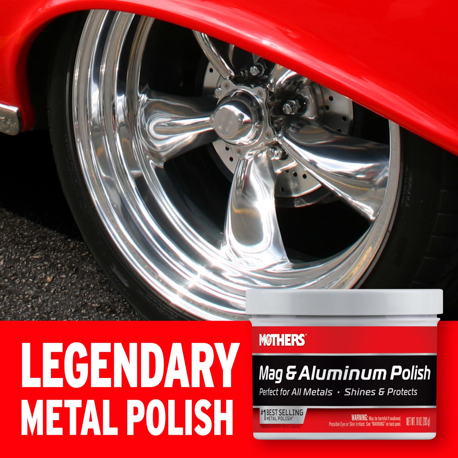 Mothers Mag & Aluminum Polish, 10 oz. – Brilliant Shine, Easy to Use, for All Uncoated & Unplated Metals Including Aluminum Wheels, Stainless Steel Trim and Exhaust Tips, Brass & More (05101)
