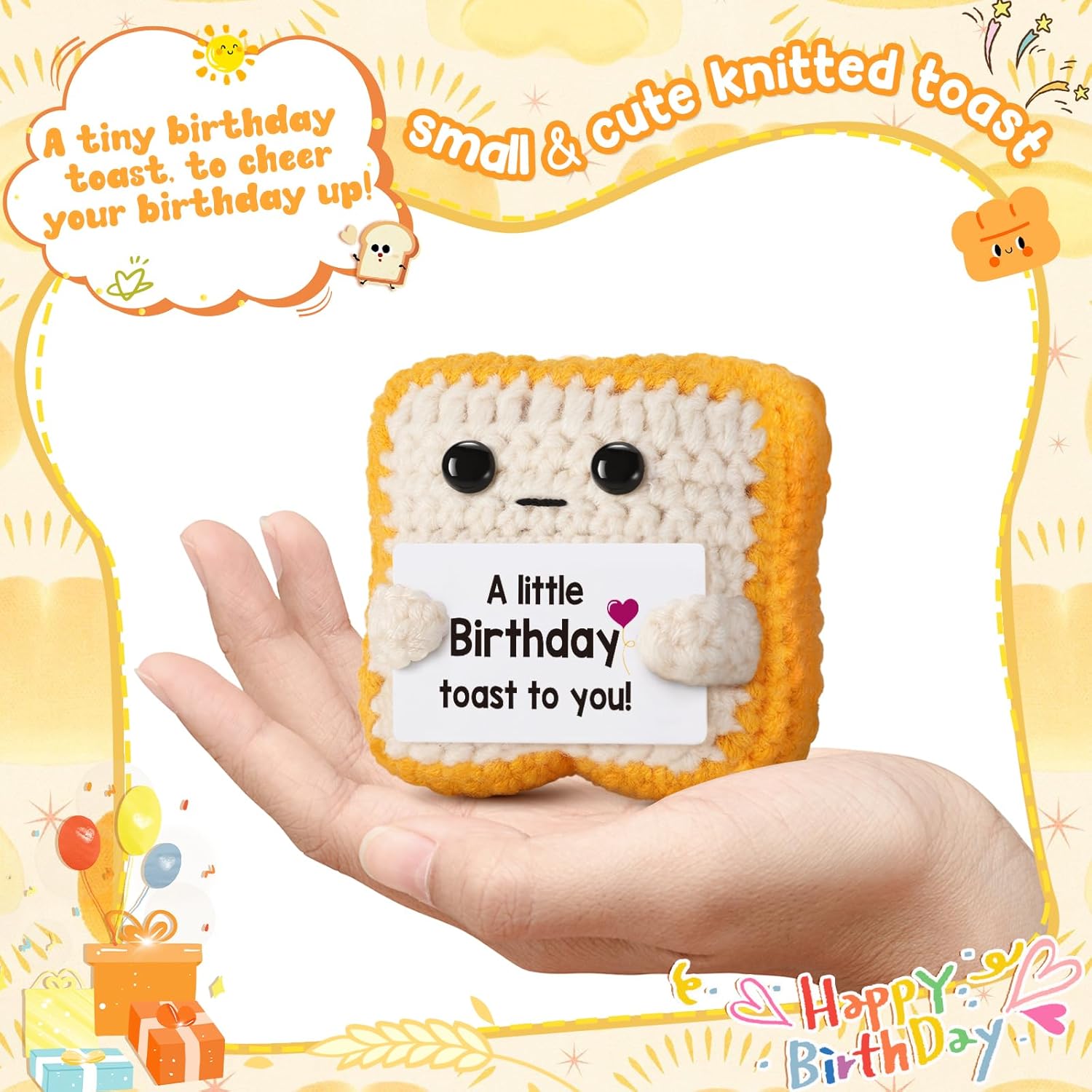 A Little Birthday Toast to You - Funny Happy Birthday Gifts for Women, Men, Mom, Dad, Sister, Best Friend - Unique Birthday Decorations Crochet Toast Gift Card for Her/Him Ideas, Mothers Day