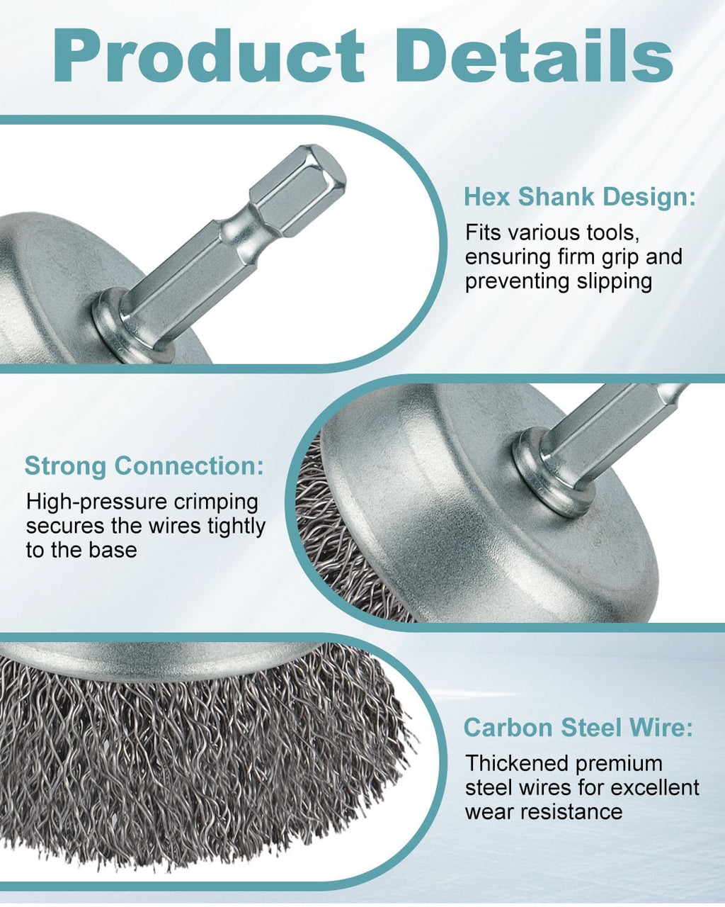 10 Pcs Wire Brush for Drill, Coarse Carbon Steel Crimping Wire Wheel Brush, 1/4 Inch Hex Shank, Cup Brush Drill Bit for Cleaning Rust, Stripping and Abrasive