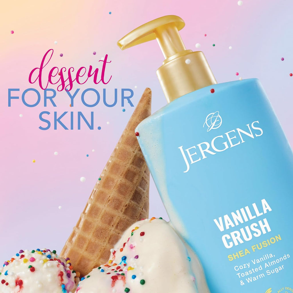 Jergens Shea Fusion Vanilla Crush Body Lotion for Dry Skin, Moisturizing Body Lotion with Shea Butter and Vitamin E, 14 fl oz