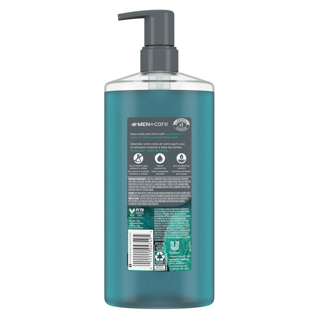 DOVE MEN Moisturizing Body Wash | #1 Dermatologist Body Wash for Men, Sulfate Free, Paraben Free, & Dye Free | Eucalyptus + Cedar Oil, 26oz