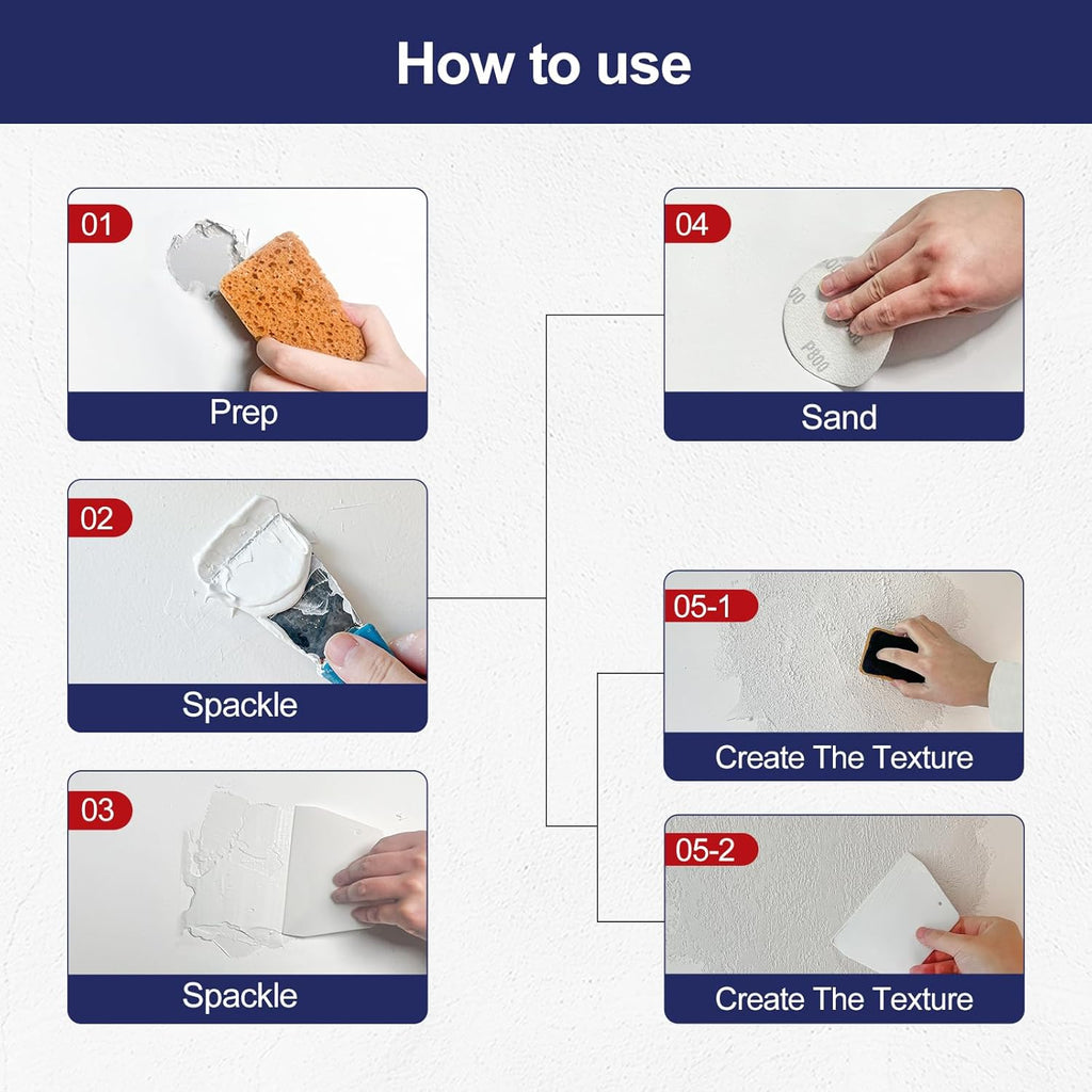 BONCART 8.6oz Drywall Patch Repair Kit - Professional All-in-1 Tool Set (Scrapers/Sandpaper/Texture Sponge/Gloves/Putty Knife) for Fast Wall Hole Repair