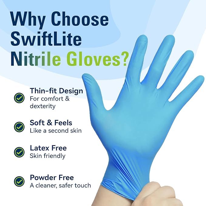 SWIFTLITE Nitrile Gloves, Food Safe Disposable Gloves Latex Free, Blue Rubber Gloves Powder Free for Cooking and Cleaning