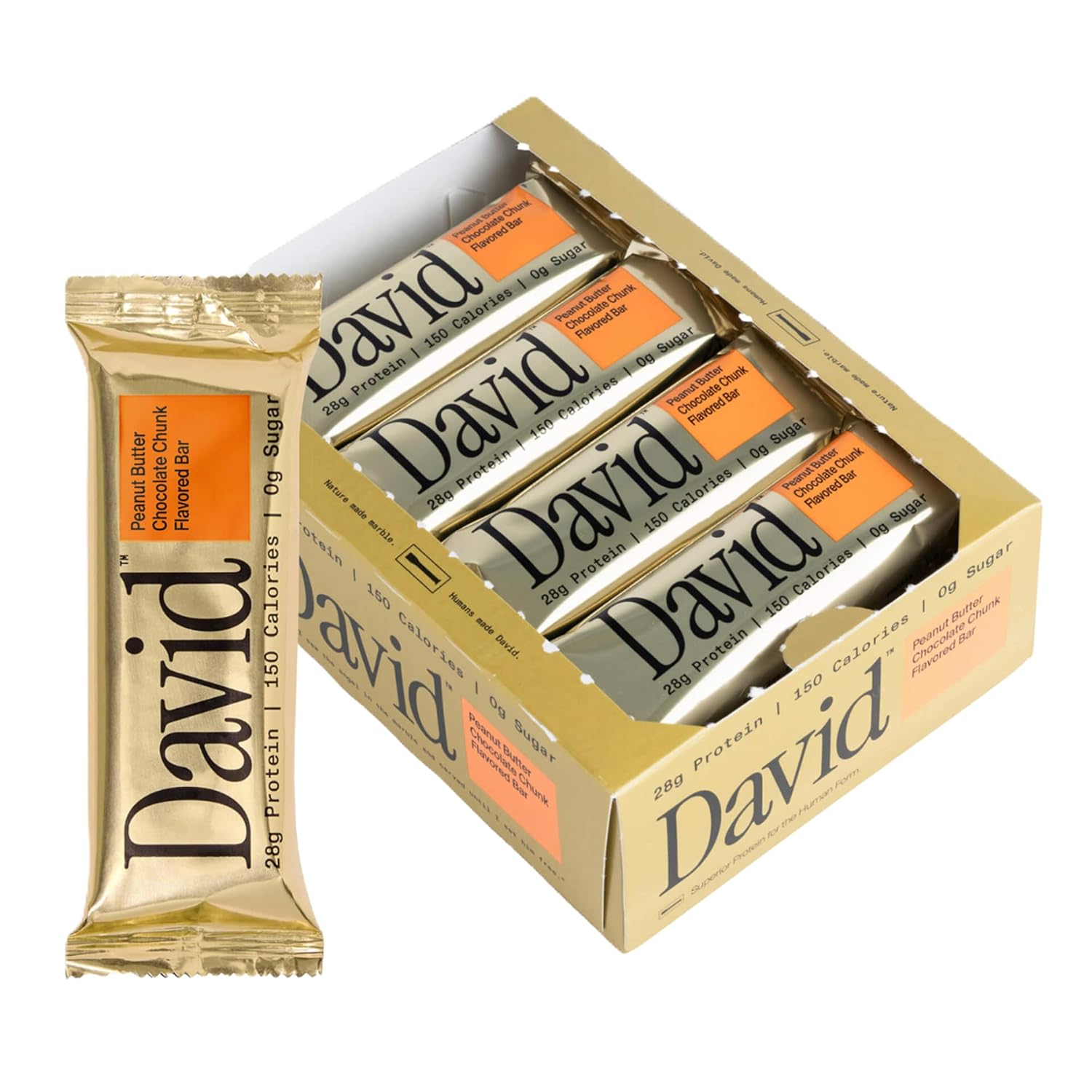 David High Protein Bars - 0g of Sugar, Low Carb, Gluten Free - 28g of Protein, 150 Calories - On-The-Go Snack - Peanut Butter Chocolate Chunk Flavor, Pack of 12