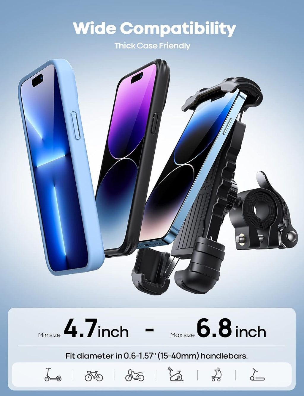 Lamicall Bike Phone Holder, Motorcycle Mount - Motorcycle Phone Holder, Handlebar Cell Phone Clamp, Scooter Phone Clip Gifts for iPhone 17 Air Pro Max, 16 15 Plus, S20, 4.7 to 6.8" Smartphones