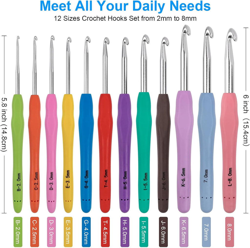 MECHEER Crochet Hooks 12 Sizes Crochet Hook Set, 51 Pack Yarn Crochet Kit for Beginners, Knitting Needles with Ergonomic Handles for Arthritic Hands, Crochet Needle Kit with Blue Case for Crocheters
