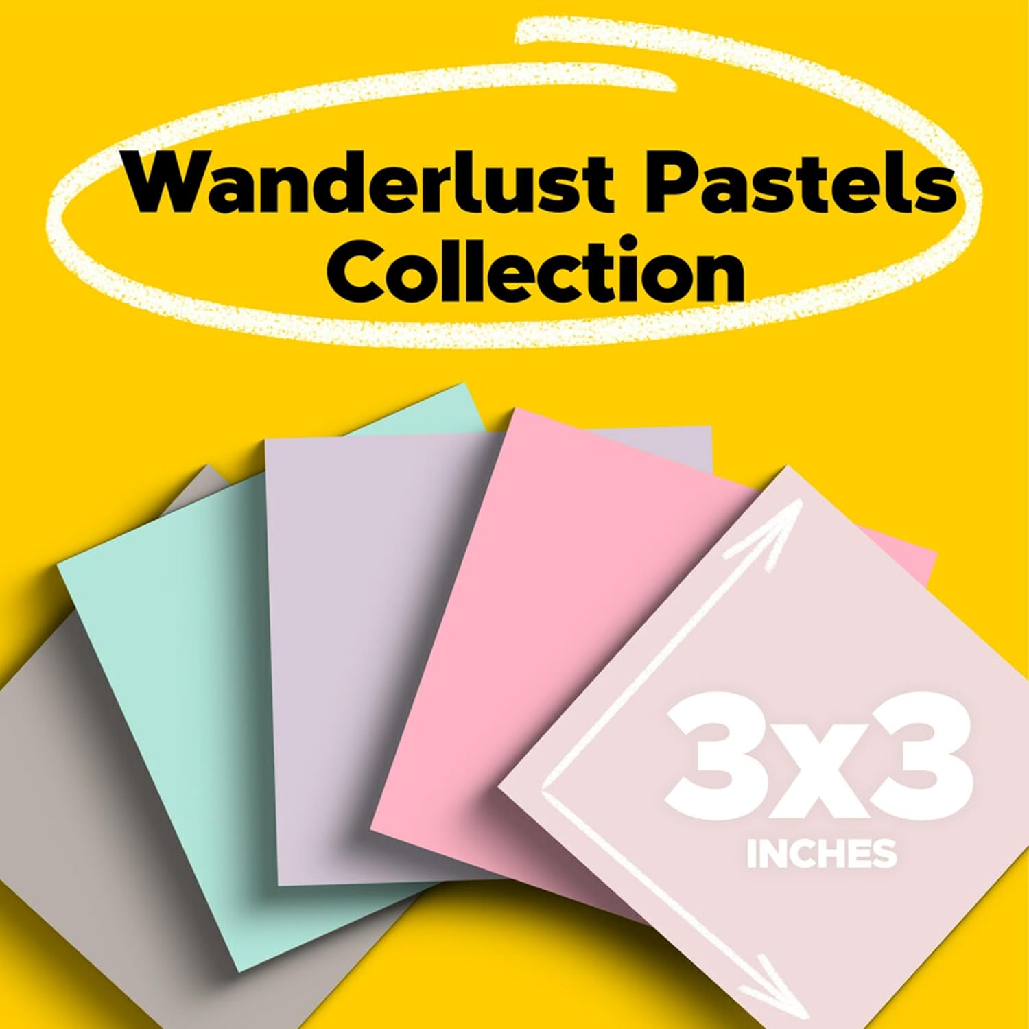 Post-it 100% Recycled Paper Super Sticky Notes, 3 in. x 3 in., 5 Pads, 70 Sheets per Pad, Wanderlust Pastels, School Supplies and Office Products