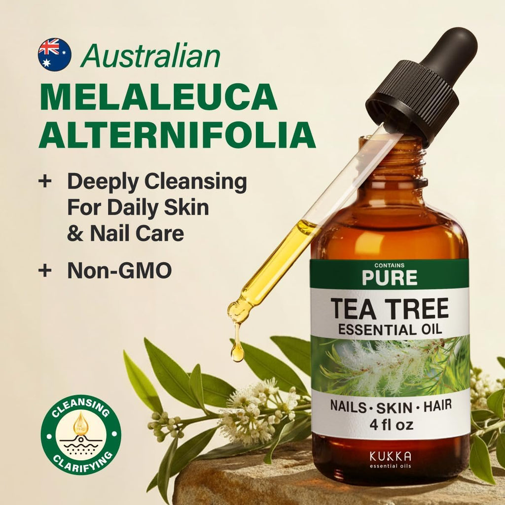 100% Pure Tea Tree Oil - 4 Fl Oz Tea Tree Essential Oil for Hair, Skin, Diffuser, Aromatherapy & DIY Soap Making Scent