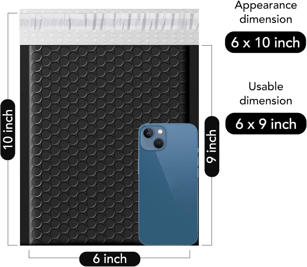 Fuxury Bubble Mailers 6x10" 100 Pack Black Padded Envelopes Usable Size 6x9" Thick Mailing Envelopes Bubble Opaque Padded Mailers Shipping Bags for Mailing Jewelry Makeup Small Business