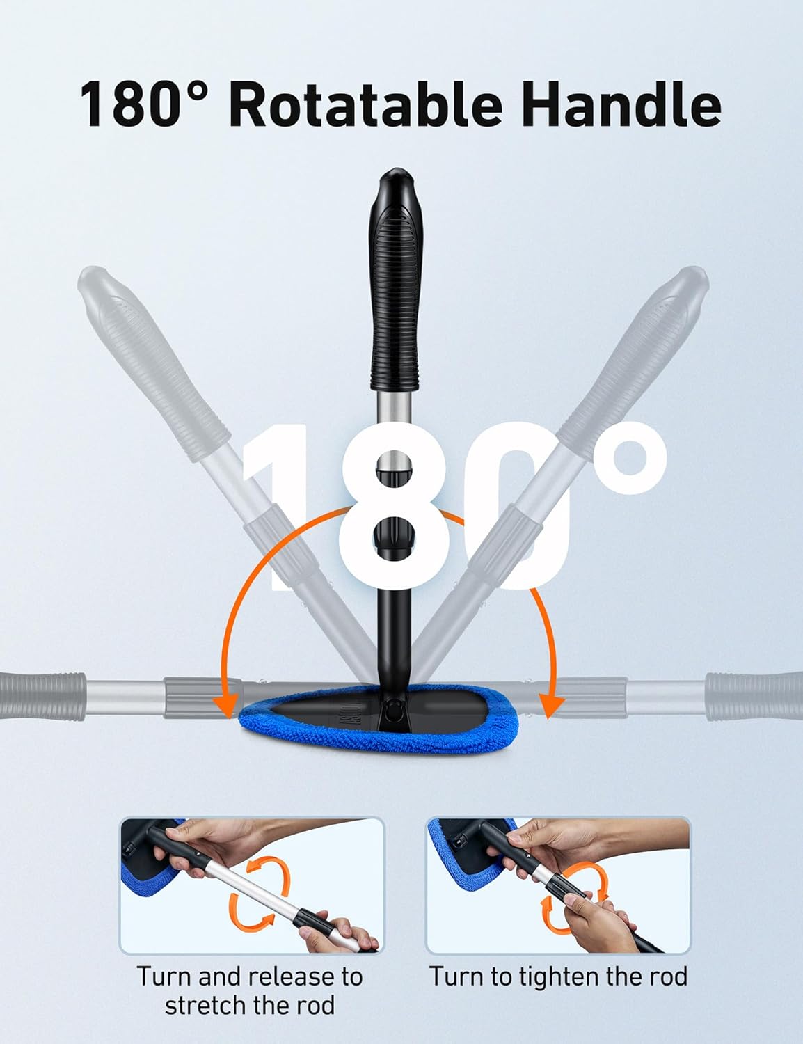 AstroAI Windshield Cleaner Tool, Car Interior Detailing Cleaning Kit with Extendable Handle and 4 Upgraded High-Density Reusable Microfiber Pads, Auto Glass...