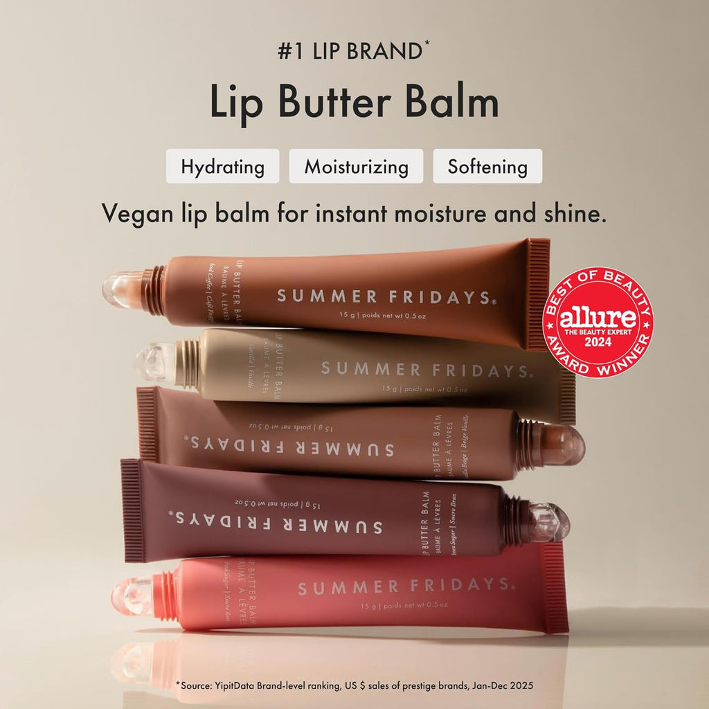 Summer Fridays Lip Butter Balm - Conditioning Lip Mask and Lip Balm for Instant Moisture, Shine and Hydration - Sheer-Tinted, Soothing Lip Care - Vanilla (.5 Oz)