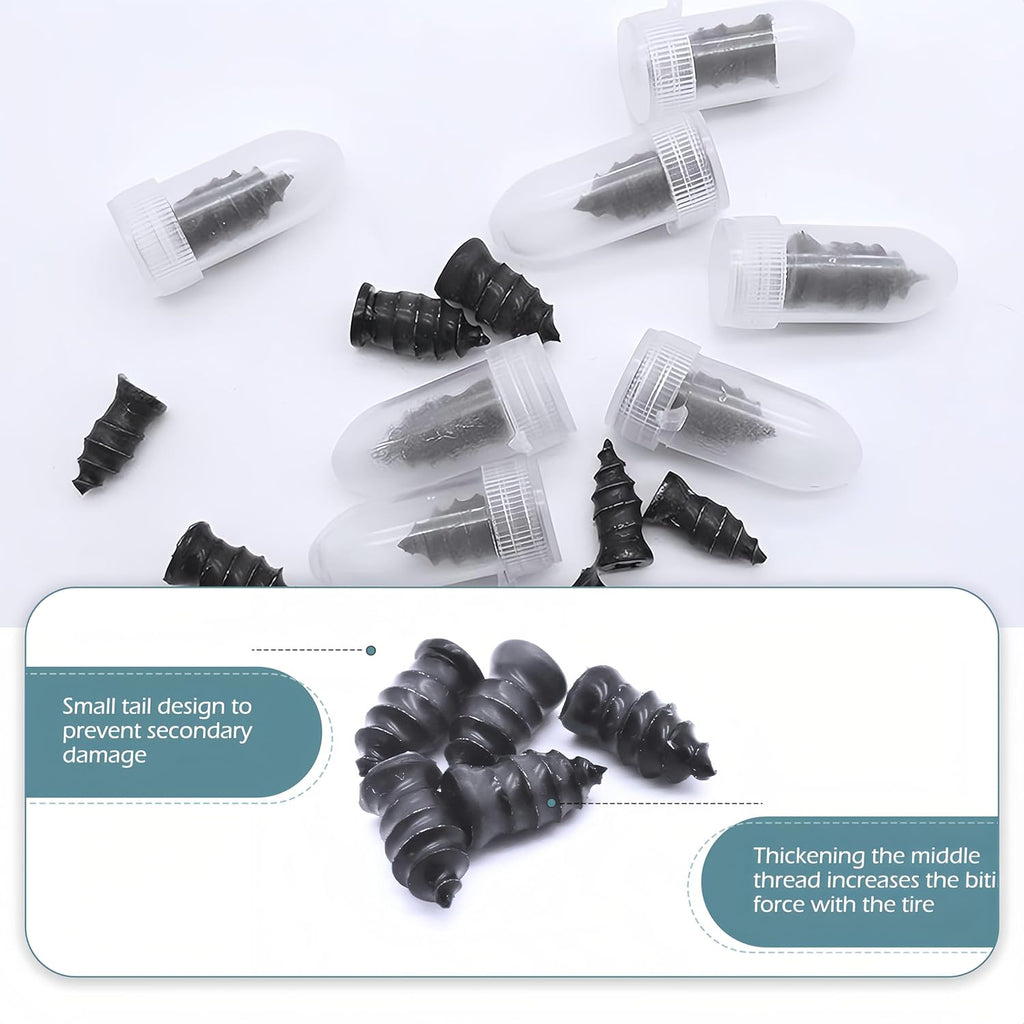 60 PCS Tire Repair Rubber Nail, Vacuum Tire Repair Kits Spiral Rubber Screws, Fast Self-Service Tool for Car, Truck, Motorcycle, Tractor Tire Puncture Repair (Black)