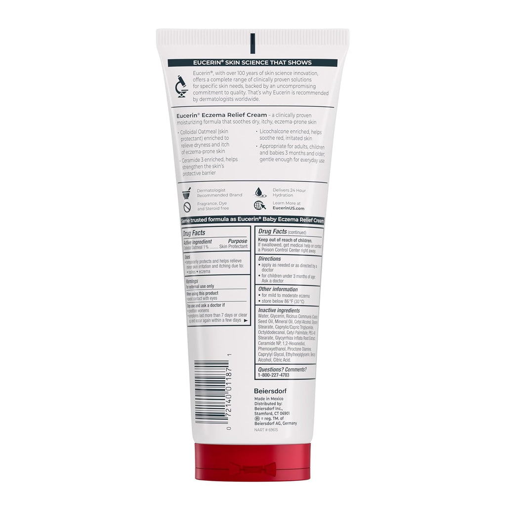 Eucerin Eczema Relief Cream, Full Body Lotion, Moisturizing Eczema Cream with Colloidal Oatmeal (Skin Protectant) and Ceramide 3, 8 Oz Tube