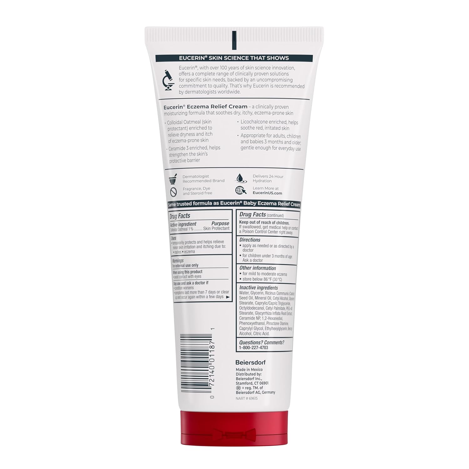 Eucerin Eczema Relief Cream, Full Body Lotion, Moisturizing Eczema Cream with Colloidal Oatmeal (Skin Protectant) and Ceramide 3, 8 Oz Tube