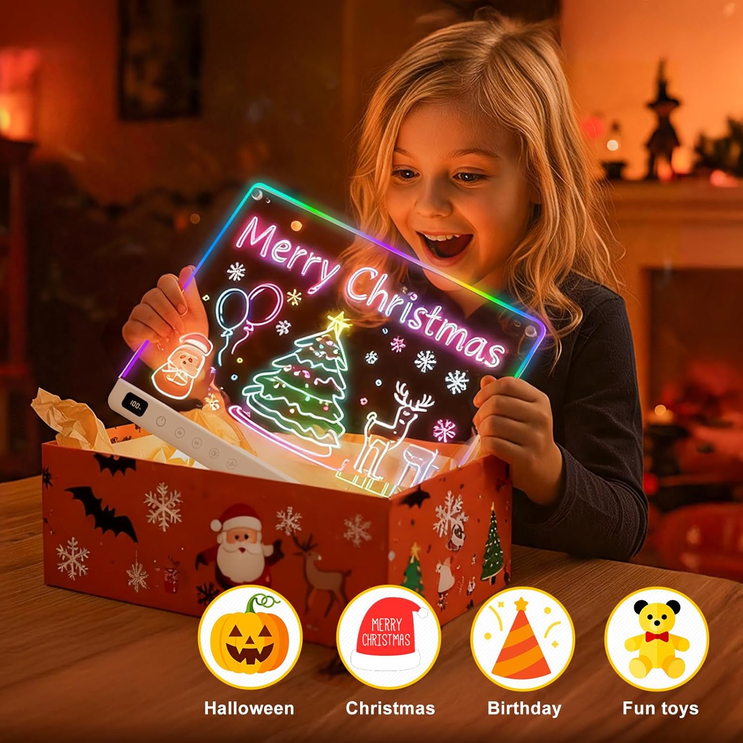 Led Drawing Board with 13 Light Effects, 16" Rechargeable Glow Doodle LED Note Board with Colors, Neon Light Up Drawing Tablet Gifts for Kids for Easter Birthday Christmas Gift Ideas