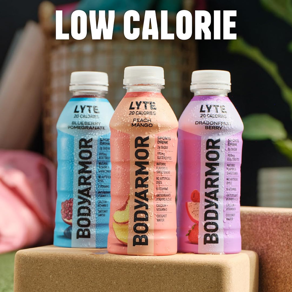 BODYARMOR LYTE, Peach Mango, Electrolyte Drink, 20 Calories, 16 Fl Oz Bottles (12 Pack), Coconut Water Sports Drink, Natural Flavor & B Vitamins