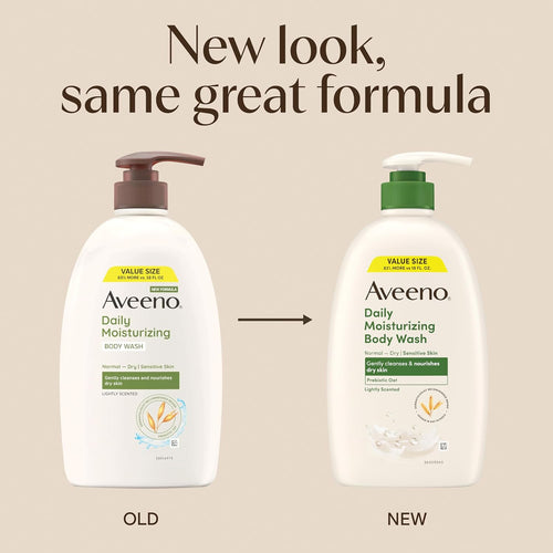 Aveeno Daily Moisturizing Body Wash for Dry & Sensitive Skin + Prebiotic Oat, Body Wash Gently Cleanses & Nourishes Dry Skin, Lightly Scented, Value Size, 33 fl. oz