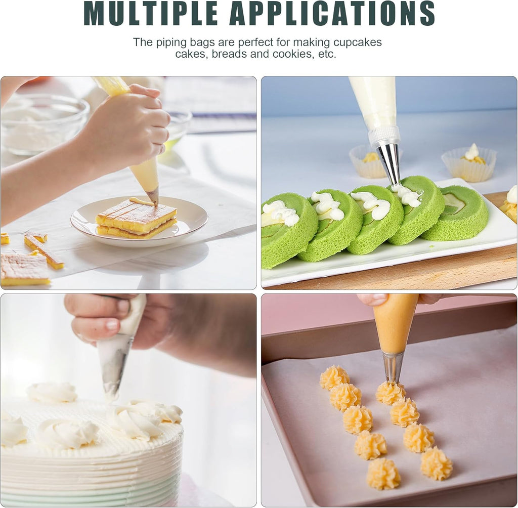 Piping Bags and Tips Set, Cakes Decorating Supplies Kit with 100pcs 12 Inch Pastry Bags, 16 Piping Tips, 3 Cake Scraper, 2 Couplers, 2 Bag Ties, Simple and Convenient Baking Supplies Set
