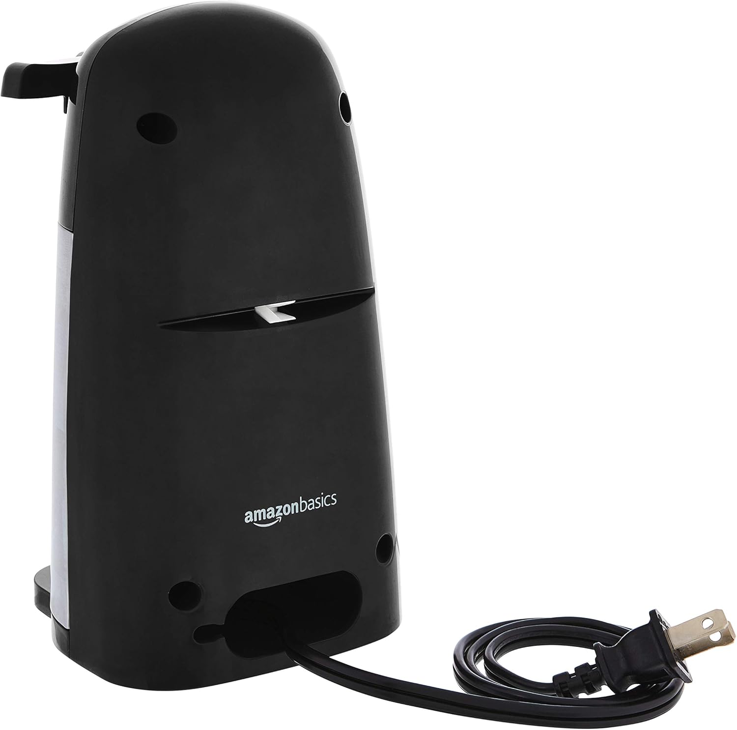 Amazon Basics 3-In-1 Electric Can Opener, Bottle Opener and Knife Sharpener with Stainless Steel Blade, Magnetic Lid Holder, Safe, Easy to Use, Powerful, Sleek Design, 50W, Black