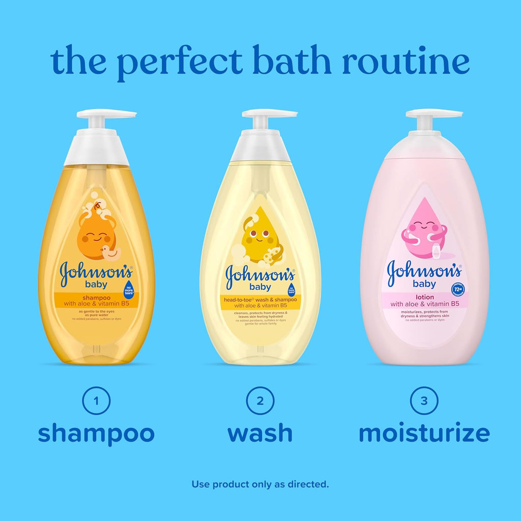 Johnson's Baby Shampoo with Aloe Vera & Vitamin B5, Tear Free, Newborn Essentials, No added Parabens & Sulfates, Hypoallergenic, Baby Essentials, 20.3 fl. oz