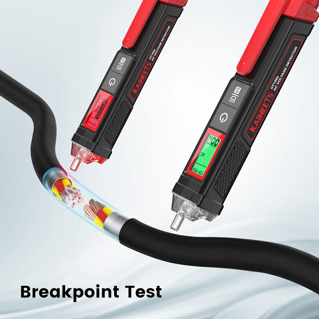 KAIWEETS Voltage Tester/Non-Contact Voltage Tester with Signal Percentage, Dual Range AC 12V/70V-1000V, Live/Null Wire Tester, Electrical Tester with LCD Display, Buzzer Alarm, Wire Breakpoint Finder