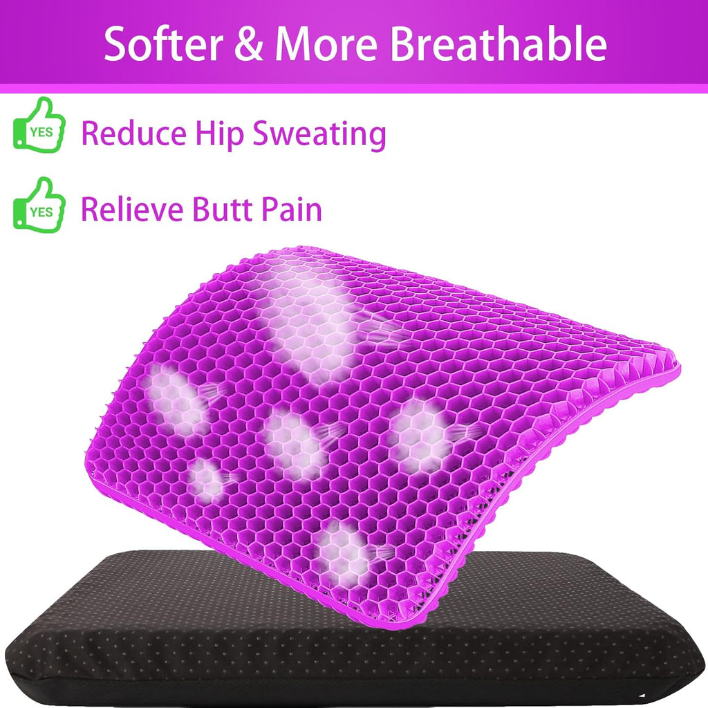 KYSMOTIC Gel Seat Cushion for Long Sitting (Large & Thick), Soft & Breathable, Gel Cushion for Wheelchair, Gel Chair Cushion for Hip Pain, Gel Seat Cushion for Office Chair (Black Cover)