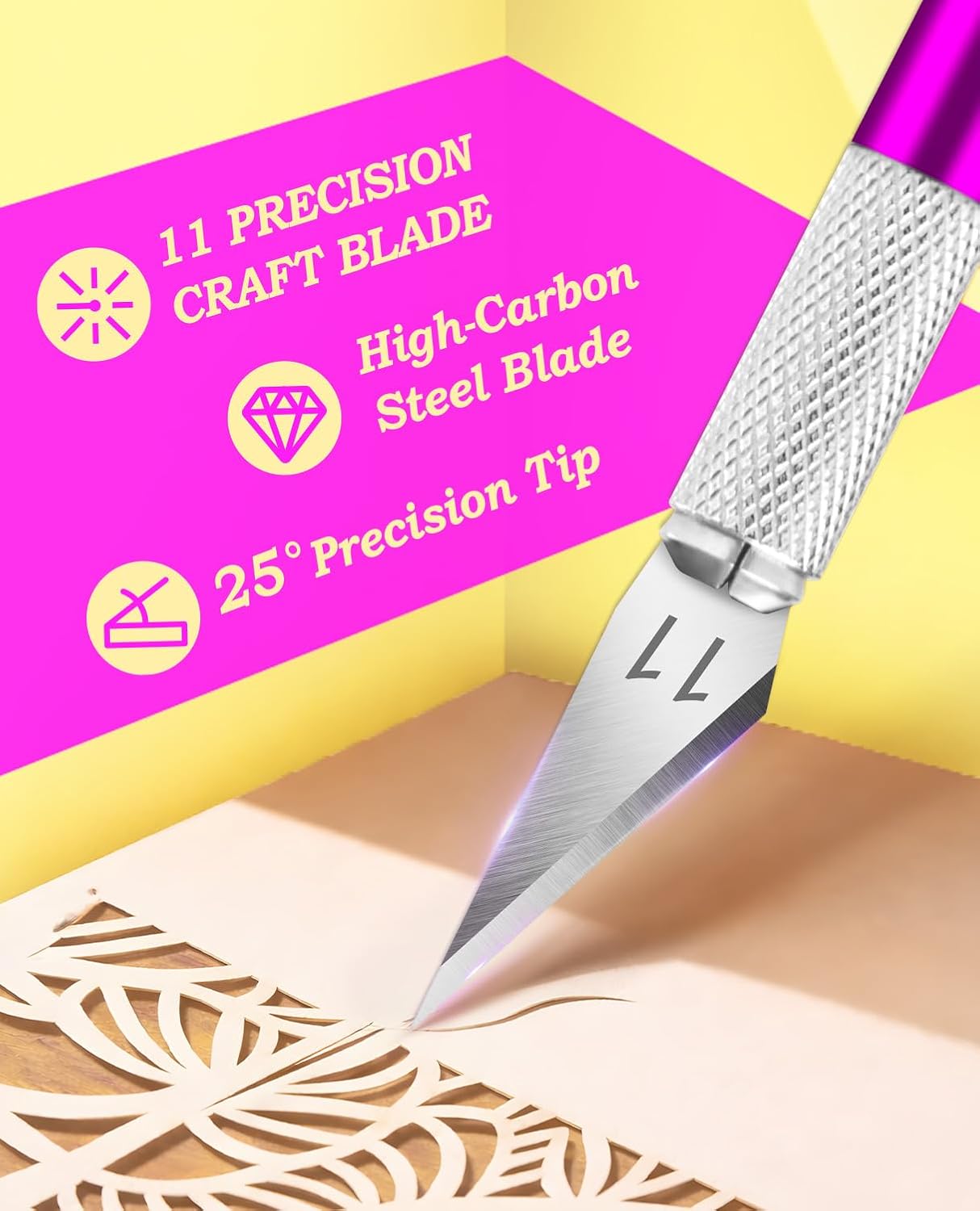 DIYSELF Craft Knife with 10 Extra #11 Blades, Precision Hobby Knife Set with Steel Ruler, Exacto Knife for Crafting, Polymer Clay, Pottery, Paper, Vinyl, Stencil & Model Making (Purple)