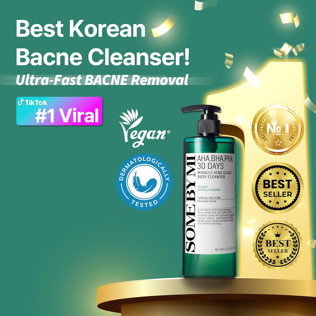 SOME BY MI AHA BHA PHA 30 Days Miracle Acne Clear Body Cleanser 13.5oz – Salicylic Acid & Tea Tree Acne Body Wash – Deep Cleansing, Sulfate & Paraben Free Korean Skin care