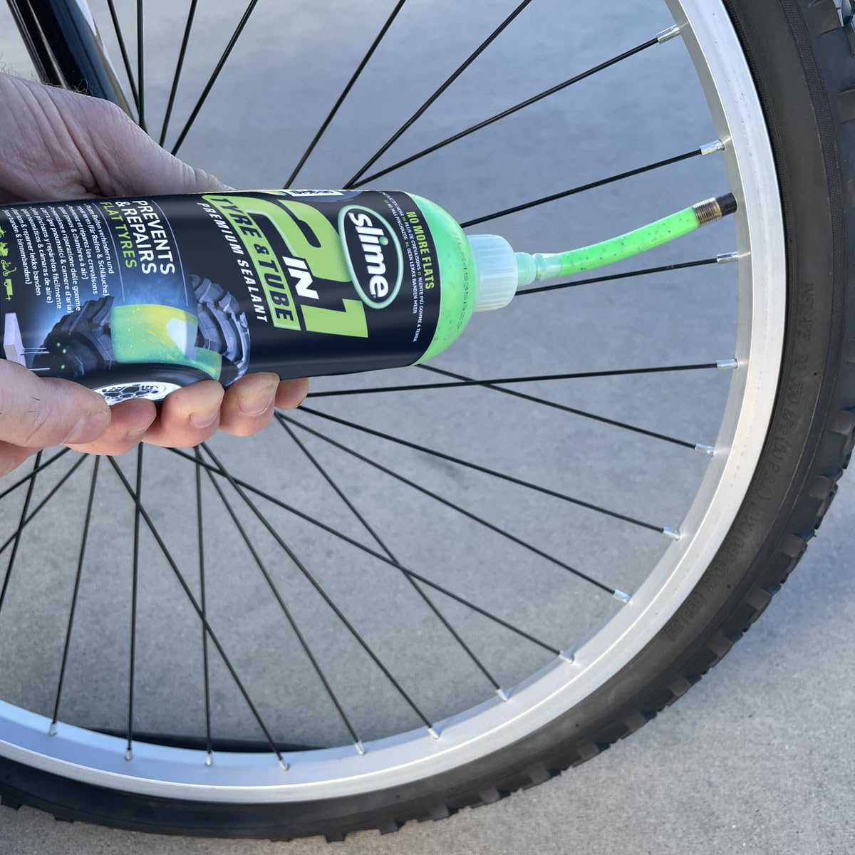 Slime 10193 Tire and Tube Sealant Puncture Repair Sealant, 2-in-1, Premium, Prevent and Repair, Suitable for Non-Highway Tires and Tubes, Non-Toxic, Eco-Friendly, 16oz Bottle