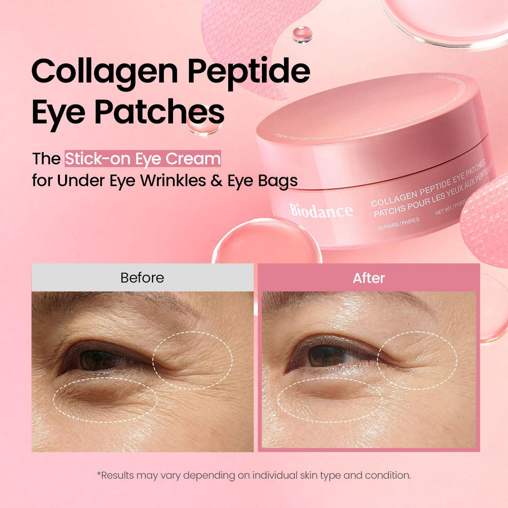BIODANCE Collagen Peptide Eye Patches, Anti Wrinkle & Smile Line Patches for Face, Under Eye Mask for Fine Lines & Eye Bags, Travel Essentials & Self Care Gifts for Women, Korean Skin Care (60 Count)