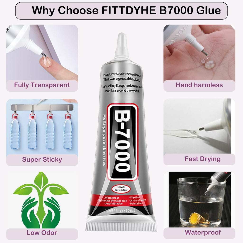 B7000 Jewelry Glue for Making, FITTDYHE 1PCS 50ML/1.69 fl oz Clear Adhesive for Rhinestone, Fabric, Multipurpose Super B-7000 for Phone Repair, Nail Art, Wood, Glass, Charms