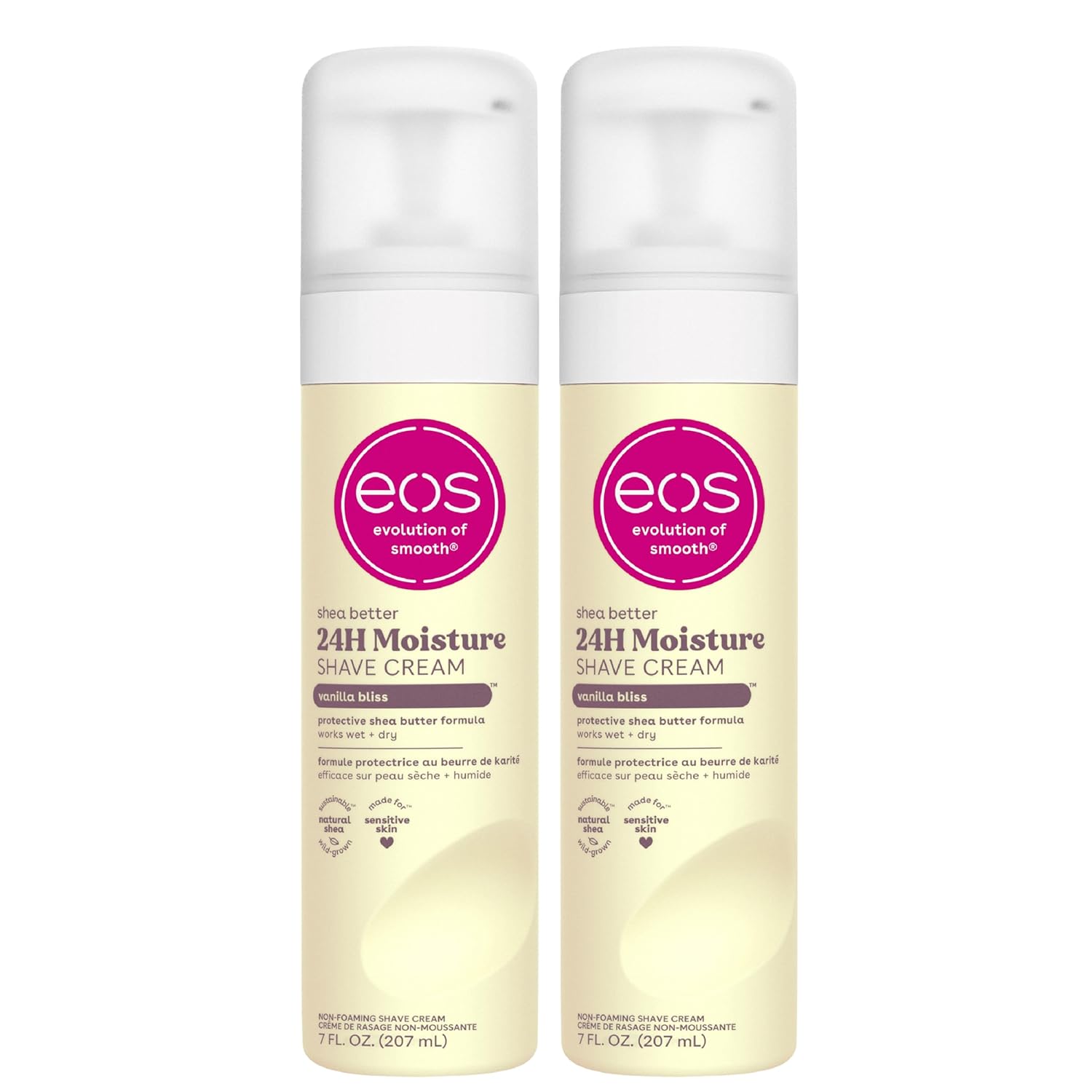 EOS| Shea Buttter| Kraite +| 24H Moisture Hydration 24H Shave Cream | Vanilla Bliss | 7fl oz. | (Pack of 2)